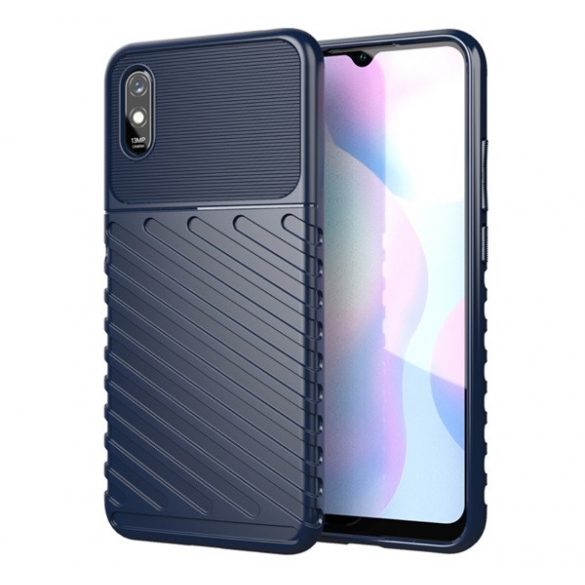 Protector de telefon din silicon (rezistent mediu la impact, cu dungi, model convex) ALBASTRU ÎNCHIS Xiaomi Redmi 9A (Redmi 9 AT)