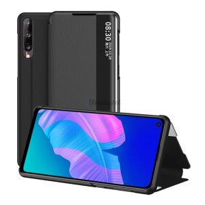 Husă în picioare, efect piele (FLIP, deschidere laterală, funcție de suport pentru desktop, afișare număr de telefon, fereastră de vizualizare) NEGRU Huawei P40 Lite E / Y7p