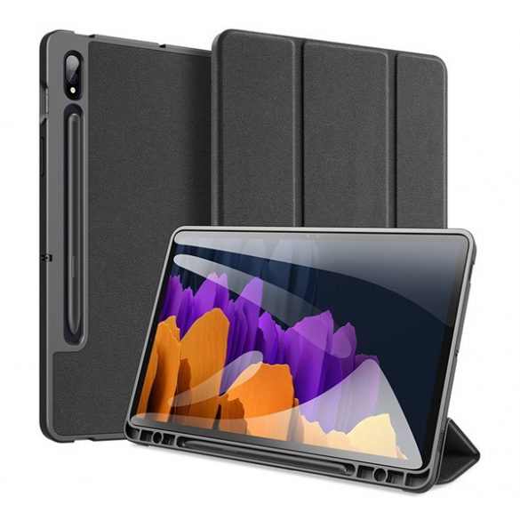 DUX DUCIS DOMO Husă stativă cu efect de piele (FLIP activ, deschidere laterală, TRIFOLD, suport S Pen, model textil) negru Samsung Galaxy Tab S7 WIFI (SM-T870), Samsung Galaxy Tab S7 LTE 5G (SM-T876), Samsun