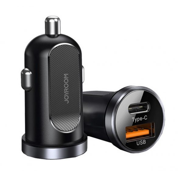 Încărcător auto JOYROOM USB+priză de tip C (30W, încărcător rapid PD 3.0) NEGRU