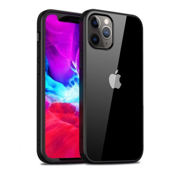 Cadru din silicon de protecție pentru telefon IPAKY (BUMPER, rezistență medie la impact, colț cu pernă de aer, spate acrilic) NEGRU Apple iPhone 12 mini