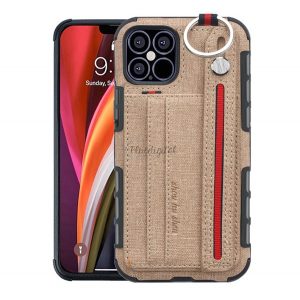 Protectie din silicon pentru telefon (rezistenta medie la impact, functie suport de masa, suport card bancar, spate textil + curea de la mana) MARO DESCHIS Apple iPhone 12 Pro, Apple iPhone 12