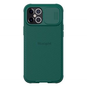 Protector de telefon din plastic NILLKIN CAMSHIELD PRO (cadru din silicon, rezistenta medie la impact, protectie camera, model in dungi) VERDE INCHIS Apple iPhone 12 Pro Max