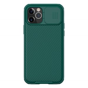 Protector de telefon din plastic NILLKIN CAMSHIELD PRO (cadru din silicon, rezistenta medie la impact, protectie camera, model in dungi) VERDE INCHIS Apple iPhone 12, Apple iPhone 12 Pro