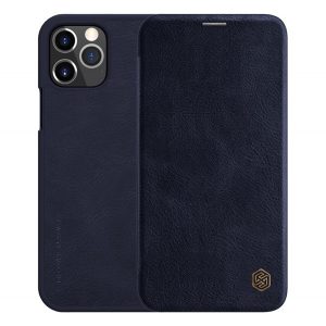 Husă NILLKIN QIN în picioare, efect piele (FLIP, deschidere laterală, suport card bancar) ALBASTRU ÎNCHIS Apple iPhone 12, Apple iPhone 12 Pro