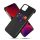 Protectie din plastic pentru telefon (rezistenta medie la impact, suport card bancar, invelis textil, spate cu efect piele) NEGRU Apple iPhone 12 mini