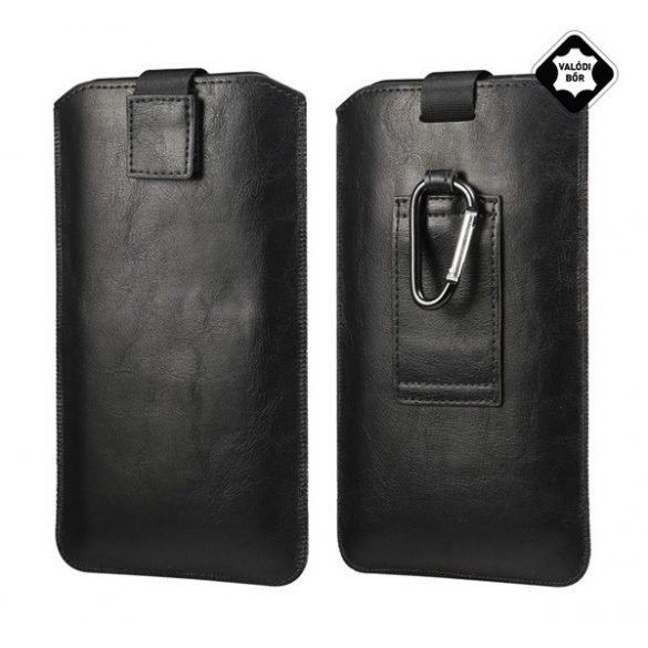 Husă stativă, piele naturală, POUCH (universal, detașabil, dimensiune 6.7-6.9" + brățară) NEGRU