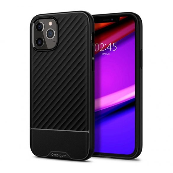 Protectie de telefon din silicon SPIGEN CORE ARMOR (rezistenta la impact mediu, protectie camera, model in dungi) NEGRU Apple iPhone 12 Pro Max