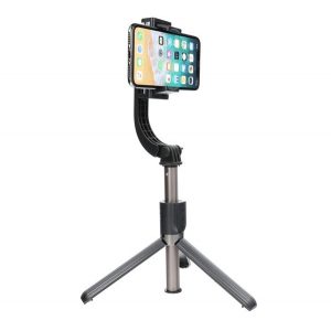 Stabilizator camera selfie stick bluetooth (funcție stand, reglabil, 86 cm + telecomandă fără fir) NEGRU