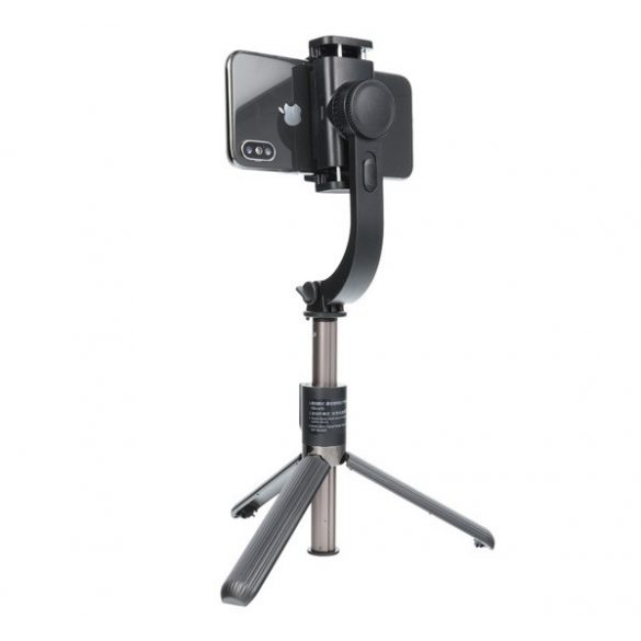 Stabilizator camera selfie stick bluetooth (funcție stand, reglabil, 86 cm + telecomandă fără fir) NEGRU