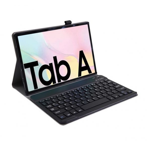 Husă stativă cu efect de piele (FLIP, tastatură bluetooth, desktop, QWERTY, engleză) negru Samsung Galaxy Tab A7 10.4 (2020) WIFI SM-T500, Samsung Galaxy Tab A7 10.4 (2020) LTE S