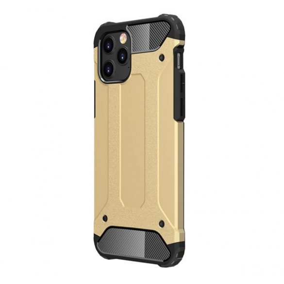 Protector de telefon din plastic Defender (rezistență medie la impact, colț cu pernă de aer, interior din silicon, efect metalic) GOLD Apple iPhone 12, Apple iPhone 12 Pro