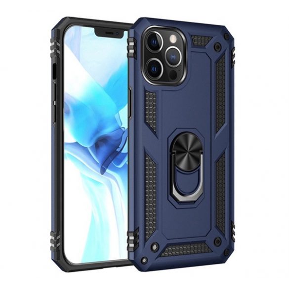 Protector de telefon din plastic Defender (rezistență medie la impact, interior din silicon, inel de suport pentru telefon, placă metalică încorporată) ALBASTRU ÎNCHIS Apple iPhone 12 Pro Max