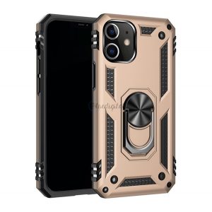 Protector de telefon din plastic Defender (rezistență medie la impact, interior din silicon, inel de suport pentru telefon, placă metalică încorporată) GOLD Apple iPhone 12, Apple iPhone 12 Pro