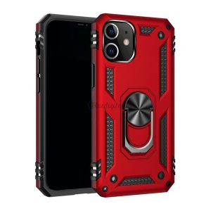 Protector de telefon din plastic Defender (rezistență medie la impact, interior din silicon, inel de suport pentru telefon, placă metalică încorporată) ROȘU Apple iPhone 12, Apple iPhone 12 Pro