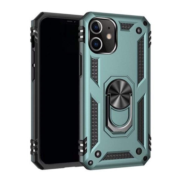 Protector de telefon din plastic Defender (rezistență medie la impact, interior din silicon, inel de suport pentru telefon, placă metalică încorporată) VERDE ÎNCHIS Apple iPhone 12 mini