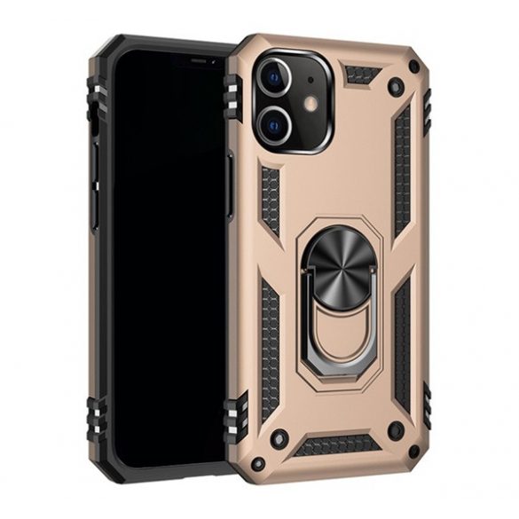 Protector de telefon din plastic Defender (rezistenta medie la impact, interior din silicon, inel suport telefon, placa metalica incorporata) GOLD Apple iPhone 12 mini