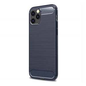 Protector de telefon din silicon (rezistență medie la impact, colț cu pernă de aer, periat, model carbon) ALBASTRU ÎNCHIS Apple iPhone 12 Pro Max