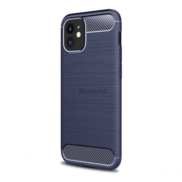 Protector de telefon din silicon (rezistență medie la impact, colț cu pernă de aer, periat, model carbon) ALBASTRU ÎNCHIS Apple iPhone 12 mini