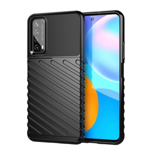 Protectie din silicon pentru telefon (rezistenta medie la impact, cu dungi, model convex) NEGRU Huawei P Smart (2021)