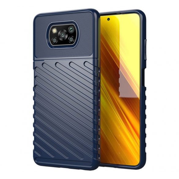 Protectie de telefon din silicon (rezistenta la impact mediu, model in dungi, convex) ALBASTRU INCHIS Xiaomi Poco X3 NFC