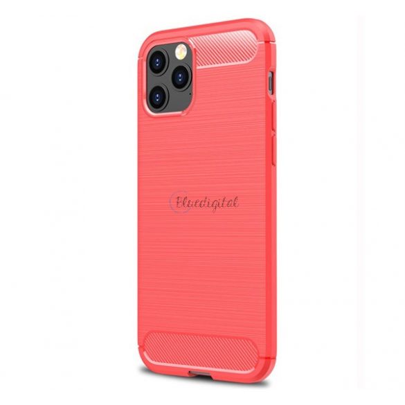 Protector de telefon din silicon (rezistență medie la impact, colț cu pernă de aer, periat, model carbon) RED Apple iPhone 12 Pro Max