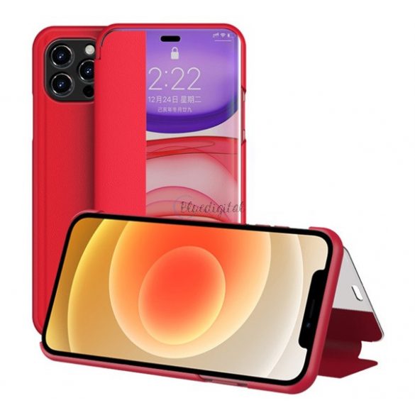 Carcasa in picioare, efect piele (FLIP, deschidere laterala, functie suport pentru masa, afisare numarul de telefon, fereastra de vizualizare) RED Apple iPhone 12 Pro Max