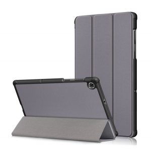 Husă stativă cu efect de piele (FLIP activ, deschidere laterală, funcție de suport pentru birou TRIFOLD) GREY Lenovo Tab M10 Plus (TB-X606F)