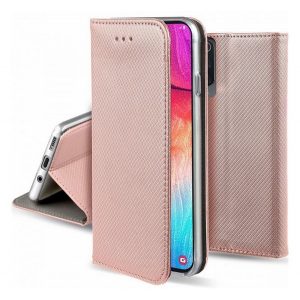 Carcasa in picioare, efect piele (FLIP, deschidere laterala, functie suport de masa, model romb) ROSE GOLD Apple iPhone 12 mini