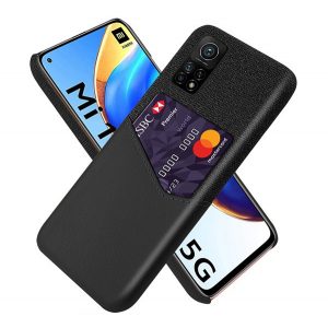 protecțiede telefon din plastic (rezistent la impact mediu, suport pentru card de credit, strat textil, spate cu efect de piele) negru Xiaomi Mi 10T Pro 5G, Xiaomi Mi 10T 5G