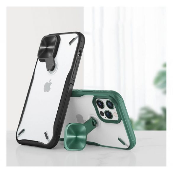 Protector de telefon din plastic NILLKIN CYCLOPS (rezistență medie la impact, colț cu pernă de aer, protecție pentru cameră, suport) NEGRU Apple iPhone 12 Pro Max