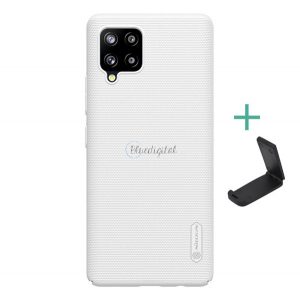 Protector de telefon din plastic NILLKIN SUPER FROSTED (cauciucat, suprafață aspră + suport de birou) ALB Samsung Galaxy A42 5G (SM-A425F)