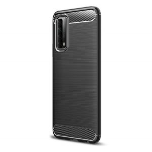 Protector de telefon din silicon (rezistență medie la impact, colț cu pernă de aer, periat, model carbon) NEGRU Huawei P Smart (2021)