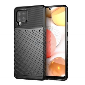 Protector de telefon din silicon (rezistență medie la impact, în dungi, model convex) NEGRU Samsung Galaxy A42 5G (SM-A425F)