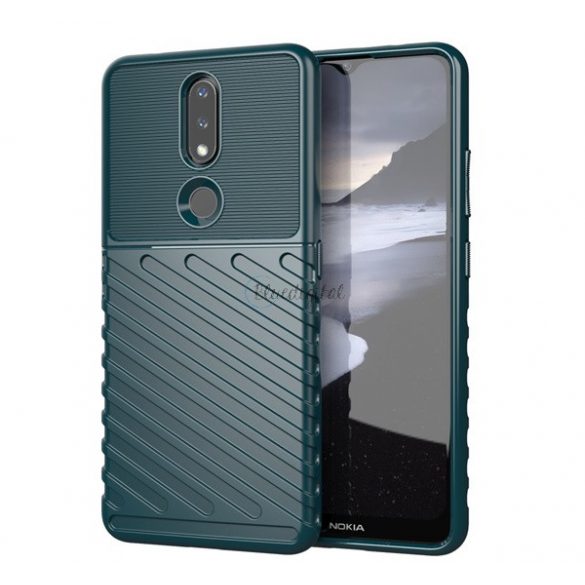 Protector de telefon din silicon (rezistență medie la impact, în dungi, model convex) VERDE ÎNCHIS Nokia 2.4