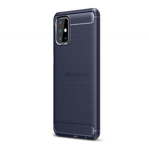 Protector de telefon din silicon (rezistență medie la impact, colț cu pernă de aer, periat, model carbon) ALBASTRU ÎNCHIS Samsung Galaxy M31s (SM-M317F)