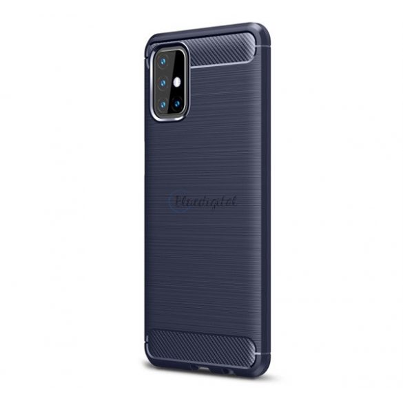 Protector de telefon din silicon (rezistență medie la impact, colț cu pernă de aer, periat, model carbon) ALBASTRU ÎNCHIS Samsung Galaxy M31s (SM-M317F)