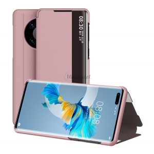 Husă în picioare, efect piele (FLIP, deschidere laterală, funcție de suport pentru birou, afișare număr de telefon, fereastră de vizualizare) ROZ Huawei Mate 40 Pro