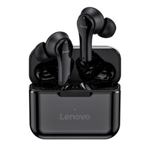 Căști bluetooth LENOVO QT82 STEREO (v5.0, TWS, microfon, indicator LED + carcasă de încărcare) NEGRU