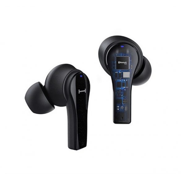 Căști bluetooth LENOVO QT82 STEREO (v5.0, TWS, microfon, indicator LED + carcasă de încărcare) NEGRU