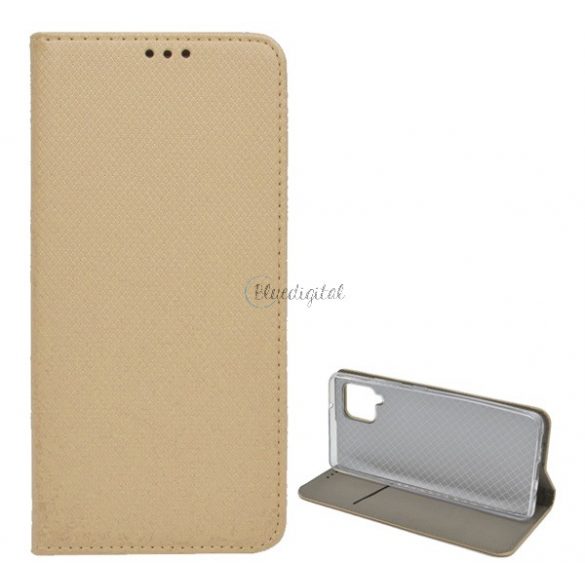 Carcasă în picioare, efect piele (FLIP, deschidere laterală, funcție suport pentru masă, model romb) GOLD Samsung Galaxy A42 5G (SM-A425F)