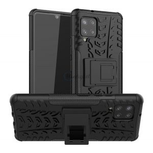 Protector de telefon din plastic Defender (rezistență medie la impact, interior din silicon, suport, model anvelope auto) NEGRU Samsung Galaxy A42 5G (SM-A425F)