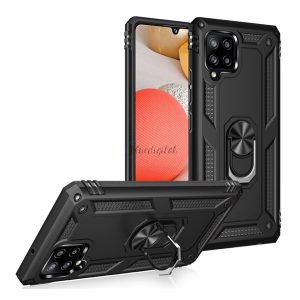 Protector de telefon din plastic Defender (rezistență medie la impact, interior din silicon, inel de suport pentru telefon, placă metalică încorporată) NEGRU Samsung Galaxy A42 5G (SM-A425F)