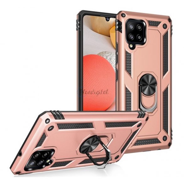 Protector de telefon din plastic Defender (rezistență medie la impact, interior din silicon, inel de suport pentru telefon, placă metalică încorporată) ROSE GOLD Samsung Galaxy A42 5G (SM-A425F)