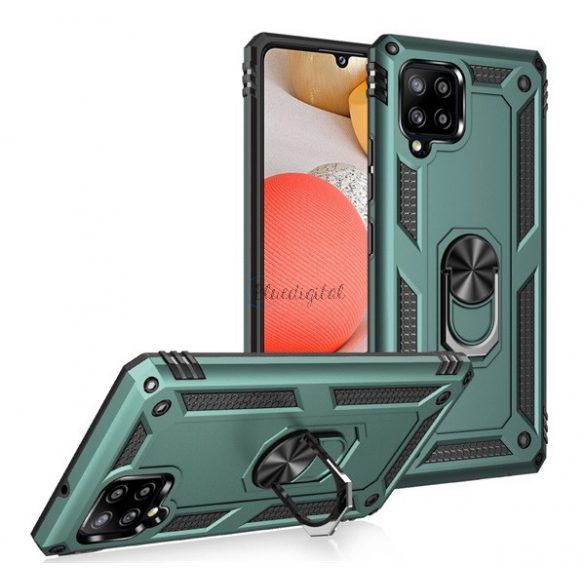 Protector de telefon din plastic Defender (rezistent mediu la impact, interior din silicon, inel de suport pentru telefon, placă metalică încorporată) VERDE ÎNCHIS Samsung Galaxy A42 5G (SM-A425F)