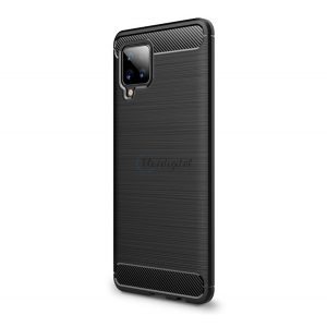 Protector de telefon din silicon (rezistență medie la impact, colț cu pernă de aer, periat, model carbon) NEGRU Samsung Galaxy A42 5G (SM-A425F)