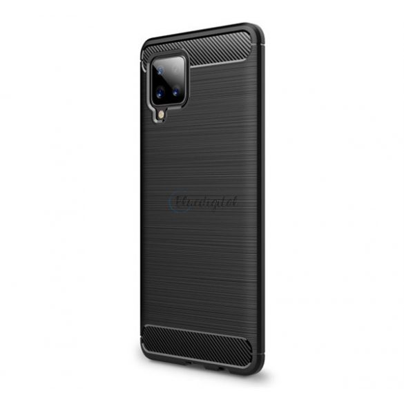 Protector de telefon din silicon (rezistență medie la impact, colț cu pernă de aer, periat, model carbon) NEGRU Samsung Galaxy A42 5G (SM-A425F)