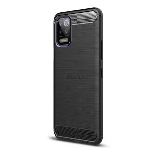 Protector de telefon din silicon (rezistență medie la impact, colț cu pernă de aer, periat, model carbon) NEGRU LG K52 (LMK520)