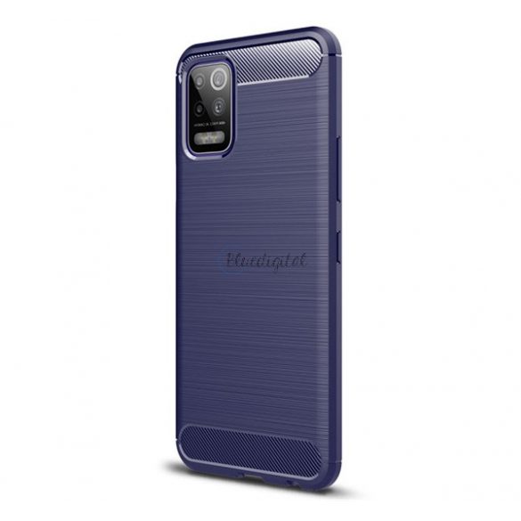 Protector de telefon din silicon (rezistență medie la impact, colț cu perne de aer, periat, model carbon) ALBASTRU ÎNCHIS LG K52 (LMK520)