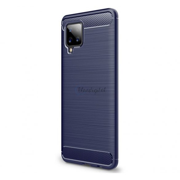 Protector de telefon din silicon (rezistență medie la impact, colț cu pernă de aer, periat, model carbon) ALBASTRU ÎNCHIS Samsung Galaxy A42 5G (SM-A425F)